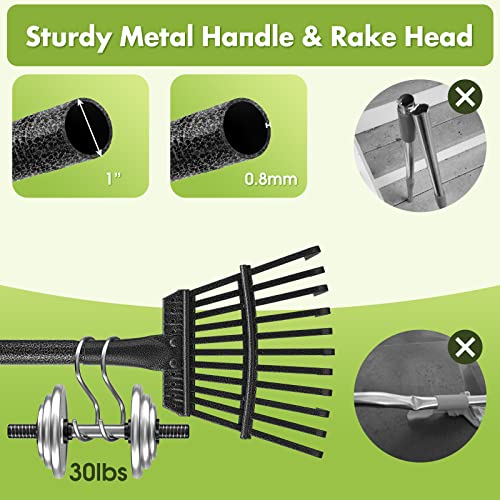 Rake for Leaves, Heavy Duty Small Leaf Rakes for Lawns & Yard with 78” Length 8.5” Width 11 Metal Tines, Lightweight Gardening Rake for Women Men Kids for Shrub,Grass,Mulch - style: 11 Tines 6FT