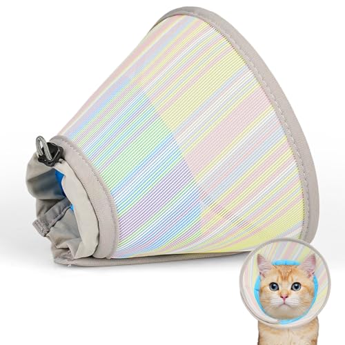 Supet Soft Cat Cone Collar to Stop Licking, Breathable Mesh Cone with Waterproof Liner Recovery Collar, for Kitten, Comfortable Elizabethan Alternative for Spay Neuter Grooming (S) - color: Rainbow and Blue, size: S