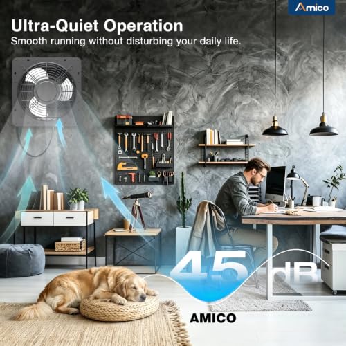 Amico 10" Shutter Exhaust Fan, Remote Thermostat & Humidity 13W DC 1068 CFM | 8-Speed Auto Adjust Wall Mount Vent Fan, for Greenhouse, Garage, Chicken Coop, Gable Wall Vent, Quiet, 3-Year Protection - size: 10 Inch