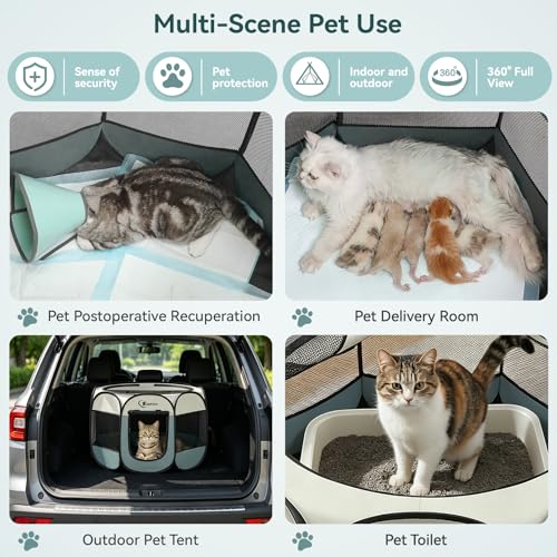 Siedihit Dog Cat Playpen, Puppy Pet Playpen Indoor for Small Dog Crate Tent Cage Outdoor, Portable Pop Up Dogs Enclosure Kennel with Carrying Case for Dogs/Cats/Rabbits(Grey, Small - color: Grey