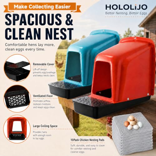 10 Pack Large Roll Away Chicken Nesting Boxes & 10 Washable Pads | Large Roll Away Design for Easy Egg Collection; Protective Perch Helps Prevent Egg Pecking; 10 Washable Nesting Pads