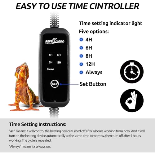 REPTI ZOO Dual Reptile Light Fixture with Dimming Thermostat and Timer, Deep Dome Lamp Fixture with Independent Reptile Dimming Thermostat Heat Bulb Temperature Controller and Timing Function