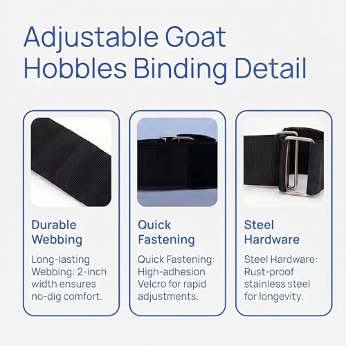 Adjustable Livestock Hobbles for Goats & Calf, Black Nylon Milking & Restraint Kit，Secure Binding Tool for Nigerian Dwarf, Nubian, Mini Goats Prevents Pawing & Kicking During Milking Hoof Care