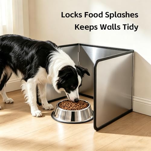 Foldable Stainless Steel Cat & Dog Splash Guard – Black Foam Strap & Edges, Food & Litter Spill Protector for Messy Eater Pets, Walls & Floors & Kitchen (15.7 * 11.8 in-4 Sises) - size: 15.7*11.8 in-4 Sises