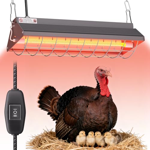 Ficuswin Large Heat Lamp for Chickens, 300W Carbon Fiber Heater for Chick Brooder - Adjustable Height Chicken Coop Heater with 2 Temperature Modes, Long-Lasting 10,000H, Ideal Chicken Coop Accessories - color: Gray, size: 14*6*3.8 Heat lamp