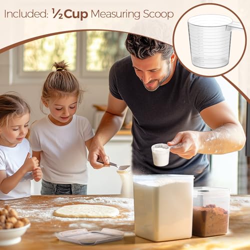 ComSaf Airtight Flour and Sugar Container 2.6Qt & 5.5Qt 3Pack, Wide Mouth | Plastic Food Storage Canister with Lid, Flour Sugar Cereal Rice Oats, Pantry Kitchen, Stackable Baking Supplies, Label, Scoop - size: 5.5Qt/2.6Qt-Square