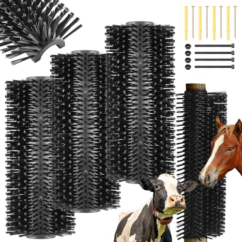 3 Pack Livestock Scratching Brush, Black | Animal Scratcher, Itch Relief Grooming, Horse Goat Cow Scratcher, Fence Post Mounting, Durable Bristles, Farm Livestock Care - color: Black
