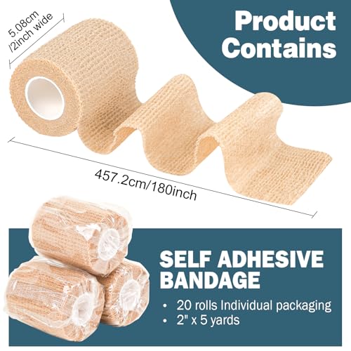 AZEN 20 Pack Self Adhesive Bandage Wrap, Elastic Cohesive Bandage Wrap, Skin Color Athletic Tape, Vet Wrap, Ankle Tape - color: Beige