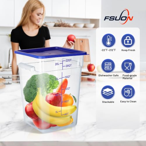 4 Pack 22 Qt Square Polycarbonate Food Storage Containers with Lids | Clear BPA-free PC with lids, side handles, measurement scale and stackable design; for food prep, storage and freezer use. - color: 22Qt