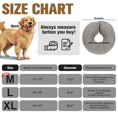 BINGPET Inflatable Dog Cone Collar,Dog Neck Donut Alternative After Surgery | Soft Cone for Large Medium Small Dogs Cats, Recovery E Collar to Stop Licking Pets from Injury, Lightweight Breathable Cotton - color: Grey, size: New M(Neck: 13"-15" | Diameter
