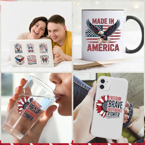 Rngmsi UV DTF Cup Wrap - 30 Pcs 4th of July American UV DTF Stickers for 16 OZ, Flag Eagle Waterproof UVDTF Transfer Decals for Cups Glasses Mug DIY Crafts - style: American