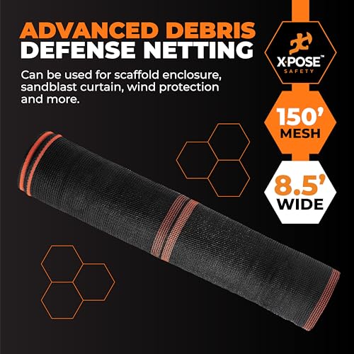 Xpose Safety Construction Safety Netting | 8.5' x 150', 1/4" Mesh Scaffold Safety Net, Temporary Material Roll, Visibility Fence, Heavy-Duty Fire Retardant, Black - color: Black, size: 8.5' X 150' – 1/4" Mesh