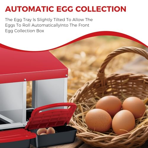 Garvee 4-Hole Roll Away Egg Collection Chicken Nesting Box | Galvanized Steel Nest Box for Laying Eggs - color: Red, size: 4 holes