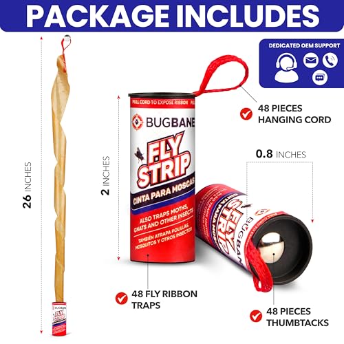 Fly Strips Indoor Sticky Hanging 48pk with Pins. Non Toxic Outdoor Fly Trap Indoor for Home. Flies Tape Paper Trap Ribbon Roll for House Gnat Fruit and Housefly. Bug Catchers for Inside Home Flypaper. - size: 48 count