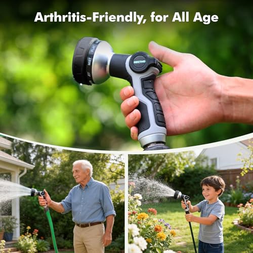 RESTMO 10-in-1 Water Hose Nozzle, Garden Hose Sprayer with 10 Adjustable Spray Patterns, Easy Thumb Control for Flow Adjustment, Ideal for Watering Plants & Lawns, Washing Cars & Pets, Black - color: Black
