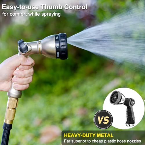 FANHAO Metal Thumb Control Garden Hose Nozzle Heavy Duty, 8 Spray Patterns | Rustproof Zinc Alloy Water Hose Sprayer High Pressure, Non-Slip Ergonomic Grip for Lawn & Plant Watering, Car & Pet Washing - color: Silver