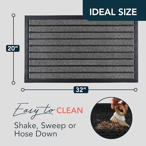 ubdyo Extra Durable Door Mat Outside Entrance (32" x 20", Bright Grey) | Dirt Trapping, Non-Slip Backing, Indoor or Outdoor Use, Welcome Mat, Low Profile, Natural Rubber, Stain Fade Resistant - color: Bright Grey, size: 32'' x 20'' (Rectangular)