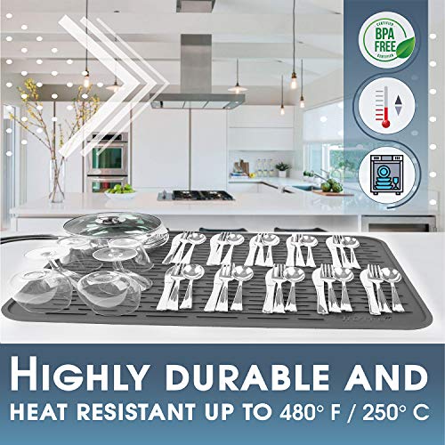 HOTPOP Medium (16"x12") Super Sturdy Silicone Dish Drying Mat and Trivet, Dishwasher Safe, Heat Resistant, Eco-conscious (Grey) - style: (16"x12"), Grey