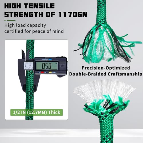 1/2 Inch 100ft Double Braided Polyester Arborist Rope, Heavy Duty Nylon Rope for Anchor, Tree Work, Cargo, Pulling, Sailing (Green) - size: 1/2in x 100ft, style: Green