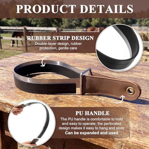 2 in 1 Horse Shedder Scraper with Rubber Edge Stainless Steel Horse Sweat Scraper Metal Dual Sided Equine Deshedding Blade, Grooming Curry Comb Tool for Cat Dog Removing Loose Hair Sweat