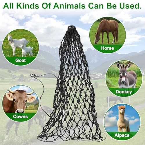 Hay Bags for Horses, 2 Pack Hay Nets for Horses Slow Feed, Goats, Livestock, 40" Large Opening Polyester Rope Hay Nets for Horses with Drawstring, Reduces Waste for Travel Pasture Stall Use