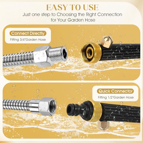 Jet Nozzle for Garden, High Pressure Washer Tools with 2 Different Nozzles and Hose Quick Connectors, Quick Connect Flexible Wand Lance for Gutter Patio Car Pet Window Garden Cleaning at Home