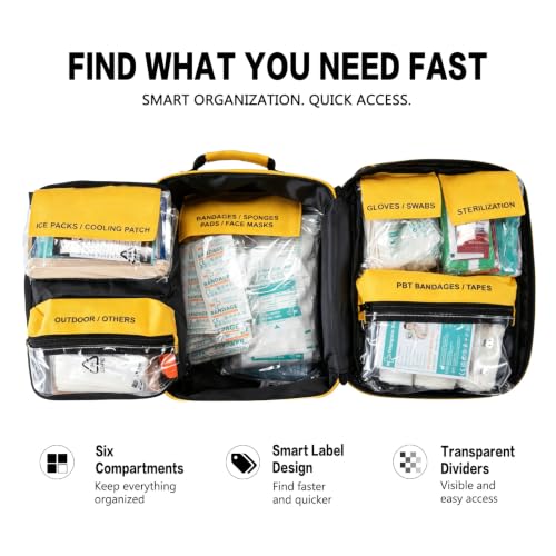 BUNKER INDUST 520 Piece All-in-One First Aid Kit, Emergency Storage Bag with Transparent Labeled Pockets, Durable 1000D Polyester Outdoor Gear for Vehicle Camping Backpacking Hiking Home Road Trip