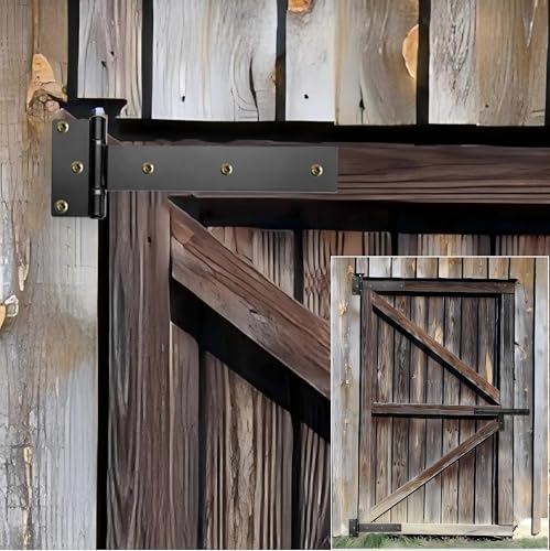 12 Inch Heavy Duty T Strap Hinges (2-Pcs), 4mm Thickened Solid Steel | Black Tee Hinges With Screws,180° Open,Rustproof for Outdoor Wooden Fence Gates, Shed,Barn Door & Farm Gate Hardware (Patent) - size: Middle