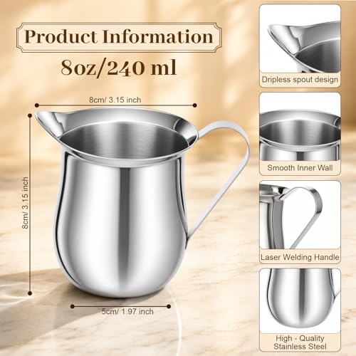 Honeydak 6 Pcs Stainless Steel Bell Creamers Pitcher Mini Cup Container Espresso Shot Frothing for Serving Milk Coffee Cream for Restaurant Cafes Home (8 oz) - size: 8 oz