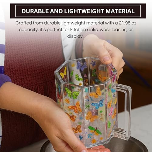 Butterfly Lucite Acrylic Washing Cup with Dual Handles, 5 Inch Negel Vasser, Netilat Yadayim | Elegant Judaica Hand Was for Jewish Rituals, Kohanim, Shabbat, Holidays & Everyday Kitchen Decoration - color: Butterfly