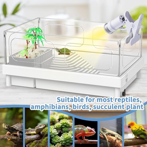 Moonorange Reptile Heat Lamp, Rotatable UVA/UVB Light with 2pcs Basking Bulbs (25W + 35W), Suitable for Turtle, Lizard, Bearded Dragon, Snake, Reptiles (White) - color: A Lamp Kit (White)