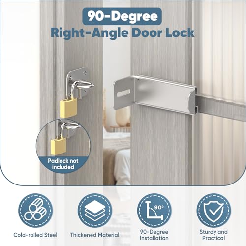 90 Degree Right Angle Door Locks, 3.3 Inch Thickened Sliding Hasp Latch for Inward Opening/Closet/Shed/Barn Door, Cabinet - Heavy Duty Latch for Home Security, Silver, 1PC - color: Silver, size: 3.3In-1PC