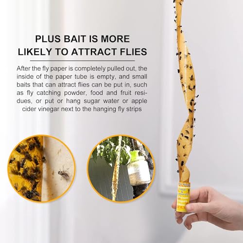 Outdoor Fly Trap Indoor Hanging 24pk, Sticky Fly Strips Tape Paper for Home | Flies Ribbon Rolls for Home Kitchen, Fruit & Bug Gnat Catchers for Inside, Killer for Winged Insect - size: 24 pack
