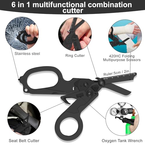 6-in-1 Heavy-Duty Emergency trauma shears(Pitch black) - color: Pitch Black