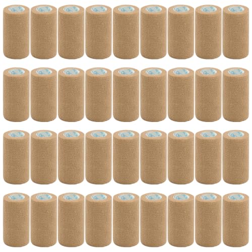 OK TAPE Self Adhesive Bandage Wrap 4 Inch x 5 Yds 36 Rolls - Beige | Elastic Cohesive Bandage Wrap Supports Wrists & Ankles Without Clips Ideal for Sports First Aid Vet care - color: Beige, size: 4inx5yds