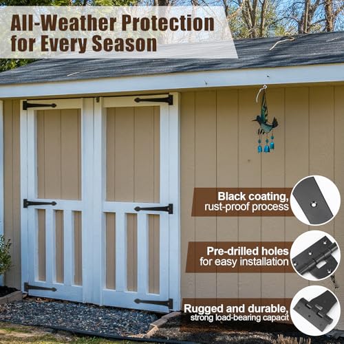 2 Pack 15 Inch Heavy-Duty T-Shape Strap Hinge with Screw Black Powder Coated Wrought Iron Spade Tip Strap Door Gate Hinges for Shed Barn Fence Blind Shutter Wood Frame Doors (Classic Style)