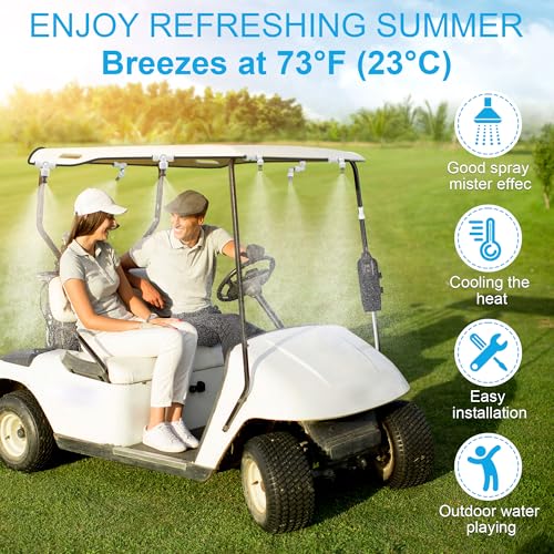 23ft Portable Misters for Outside, Outdoor Water Cooling Misters with Pump | 20L Portable Misting System With 6 Mist Nozzles for Outdoor Patios, Golf Carts, Greenhouses, Canopy, Decks, Camping, Hiking