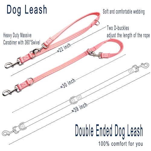 Double Ended Dog Leash,for Obedience Training Easy to Use,Lightweight,Soft for Large and Medium Dogs (Pink, 1M*2.5CM) - color: Pink