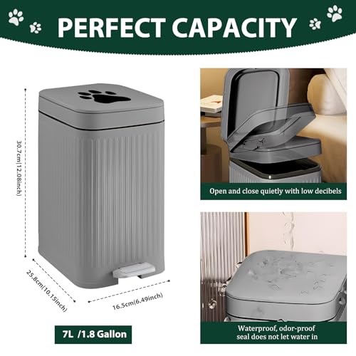 Dog Poop Trash Can Outside - 5L/1.3Gal Small Outdoor Trash Can with Lid | Outdoor Dog Poop Trash Can with Foot Pedal, Dog Waste Container with 40 Bags, Lid Soft Close for Pet, Gray - size: 5L Grey Trash Can