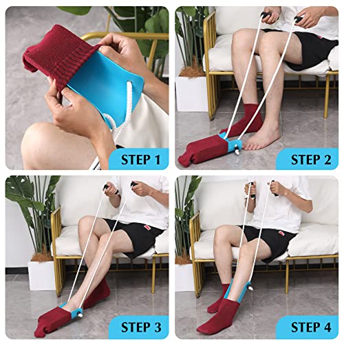 CAidRE Sock Aid - Wide 3.93" Sock Aid with Foam Handles, Sock Aide Device for Elderly, Sock Helper Easy On Easy Off for Regular Socks, Blue - color: Blue