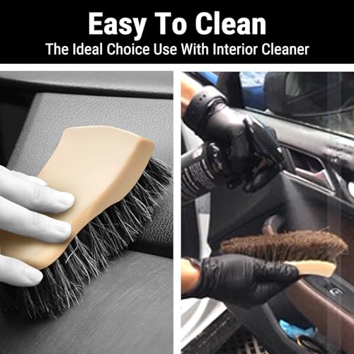 YeewayVeh Leather Cleaning Brush, Long Bristle Horse Hair with Sticker | Soft Car Detailing for Interior Leather Seat & Home Furniture, Scratch-Free & Non-Lint