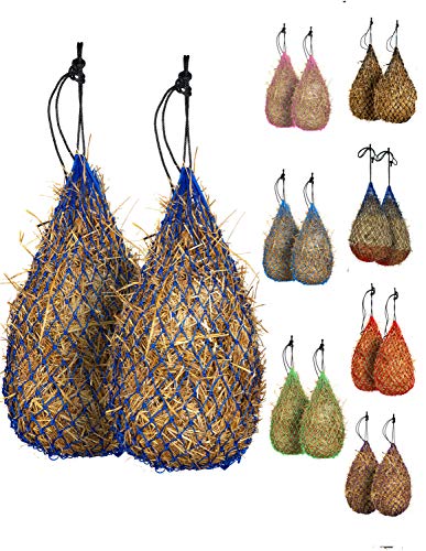 Majestic Ally 2 pcs Slow Feed 42” Hay Net for Horses, Strong Small 2x2” Holes, Nylon Rope Hanging, Adjustable Travel Feeder for Trailer and Stall, Simulates Grazing, Reduce Waste - color: ROYAL BLUE