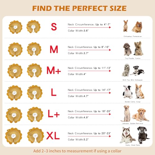 IEUUMLER Inflatable Recovery Dog Collar, Protective Donut Cone, Adjustable Soft Collar for Dog and Cat After Surgery Prevent from Biting & Scratching EU002 - Brown Lion M+ - color: Brown Lion, size: Medium + (Neck:11''-13'')