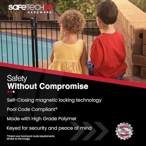 Safetech Hardware 10-inch Magnetic Top Pull Pool Gate Latch - Key Lockable | Pool Gate Safety Latch | Heavy Duty Vertical Self-Locking | Vinyl & Aluminum/Metal Gates, Any Square Post | SL-25H - White - color: White, size: 10" Magnetic Lock
