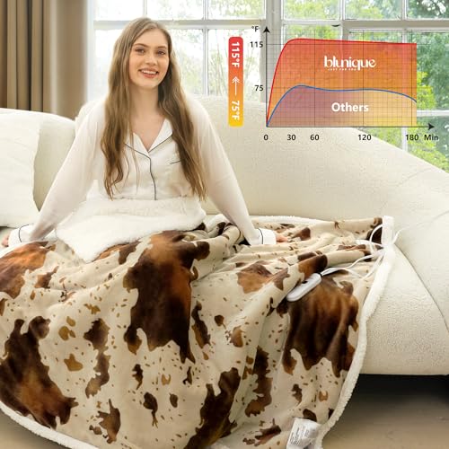 Heated Blanket Throw Blanket - Fast Heating Electric Blanket, Soft Heated Throw with 4 Time Settings,10 Heating Settings, Warm Gifts for Women Mom Grandma(50" x 60" Cow Print Apricot) - color: 05 - Apricot Ombre-khaki, size: Throw 50" x 60"
