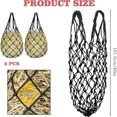 2PCS Slow Feed Hay Nets for Horses | Hanging hay feeders for stalls, trailers and travel; slow-feed design - color: Grey