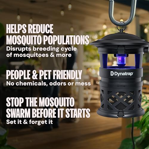 Dynatrap DT1130SR 1/2 Acre Mosquito & Flying Insect Outdoor Trap and Killer – Kills Mosquitoes, Flies, Wasps, Gnats, & Other Flying Insects - Bug Zapper Alternative – Black | UV-LED Flying Insect Killer, Outdoor Fly Control, Kills Mosquitoes, Gnats, Flies