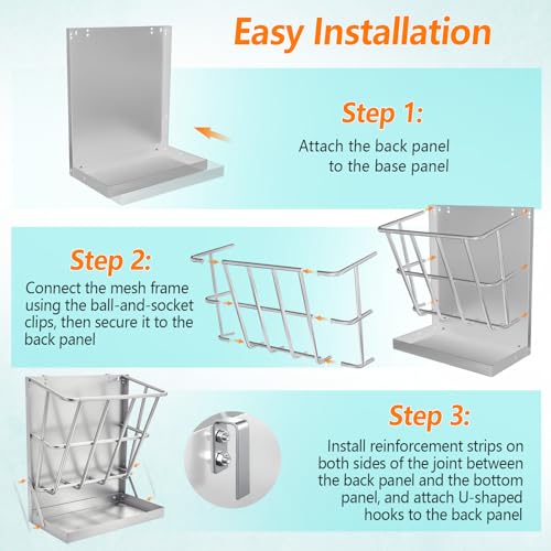 2 in 1 Wall Mount Hay and Grain Feeder, 25 Gallons Livestock Feeder | Galvanized Steel Wall Hay Rack, Hanging Hay Feeder with Mounting Kit for Goats Sheep Horse, Slow Feeder for Goats with Trough - color: Silver