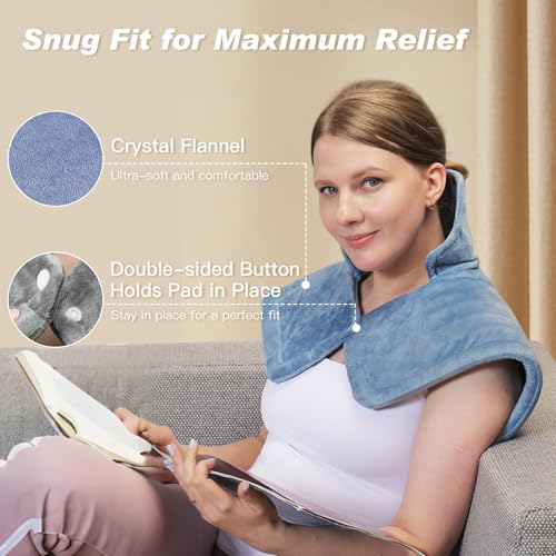 SEISSO Heating Pad for Shoulder Back Neck Knee Leg Pain, Electric Blanket | Soft Electric Heated Wrap With 3 Timer Options, 10 Heat Settings, Auto-Off, Cozy Warmth Gifts for Home, Office Women Men - color: Blue