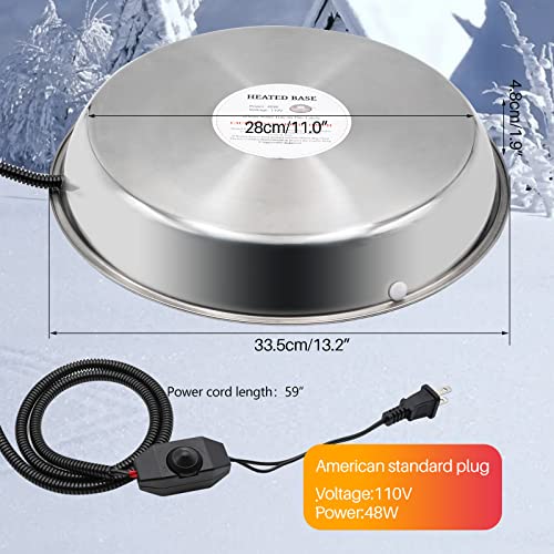 Chicken Waterer Heater,14 Inch Poultry Water Heated Base for Winter | 5 Gallon Freeze Proof Heated Chicken Waterer with Anti-bite Cable for Poultry Fountains Water Bowl Plastic Metal Waterer